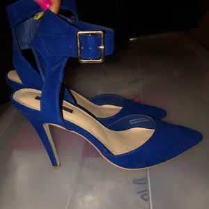 Blue suede heels